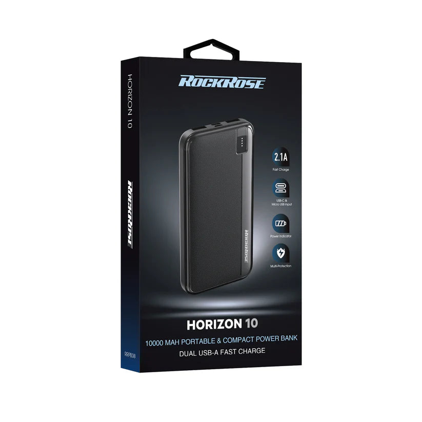 ROCKROSE 10000mAh Portable & Compact Power Bank Dual (USB-A) Fast Charge