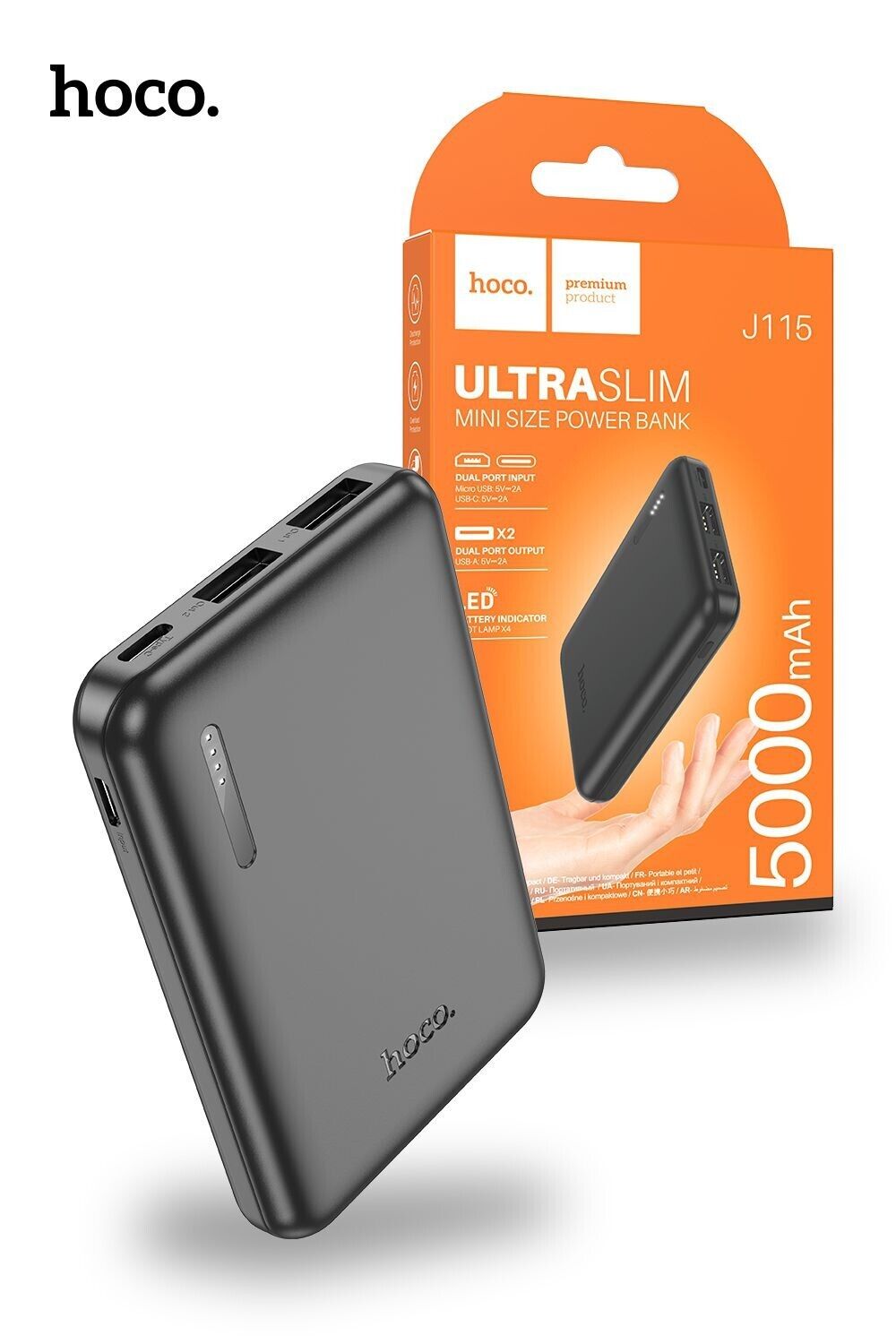 hoco Power Bank 5000 mAh Ultra Slim mini Dual port USB-C J115